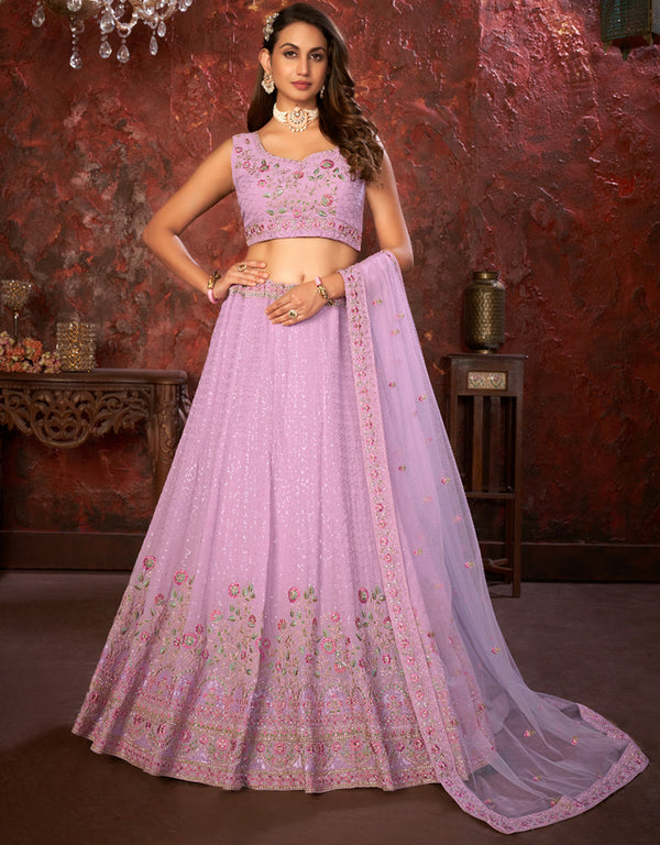 stylish lavender faux georgette indian wedding heavy designer lehenga choli collection with lavender faux georgette rt8804-184238 Front View